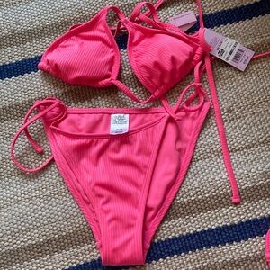 Ribbed Triangle Bikini Top and Bottom